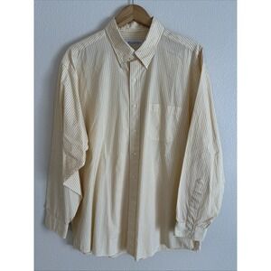 Brooks Brothers Mens 17.5 35 Yellow Stripes Long Sleeve Dress Shirt Button Down
